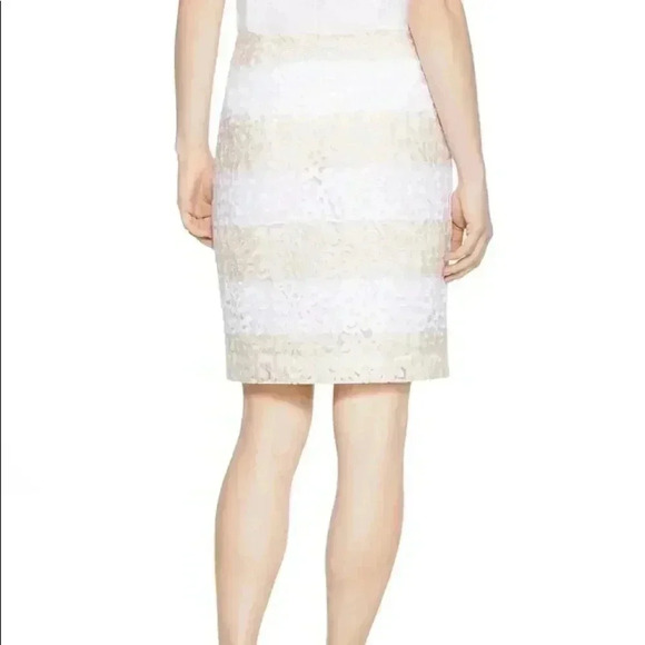 🌸3/$30🌸WHITE House| Black Market | Striped cream and white laced pencil  skirt - Picture 3 of 11
